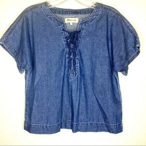 Madewell denim lace up short sleeve top size xs